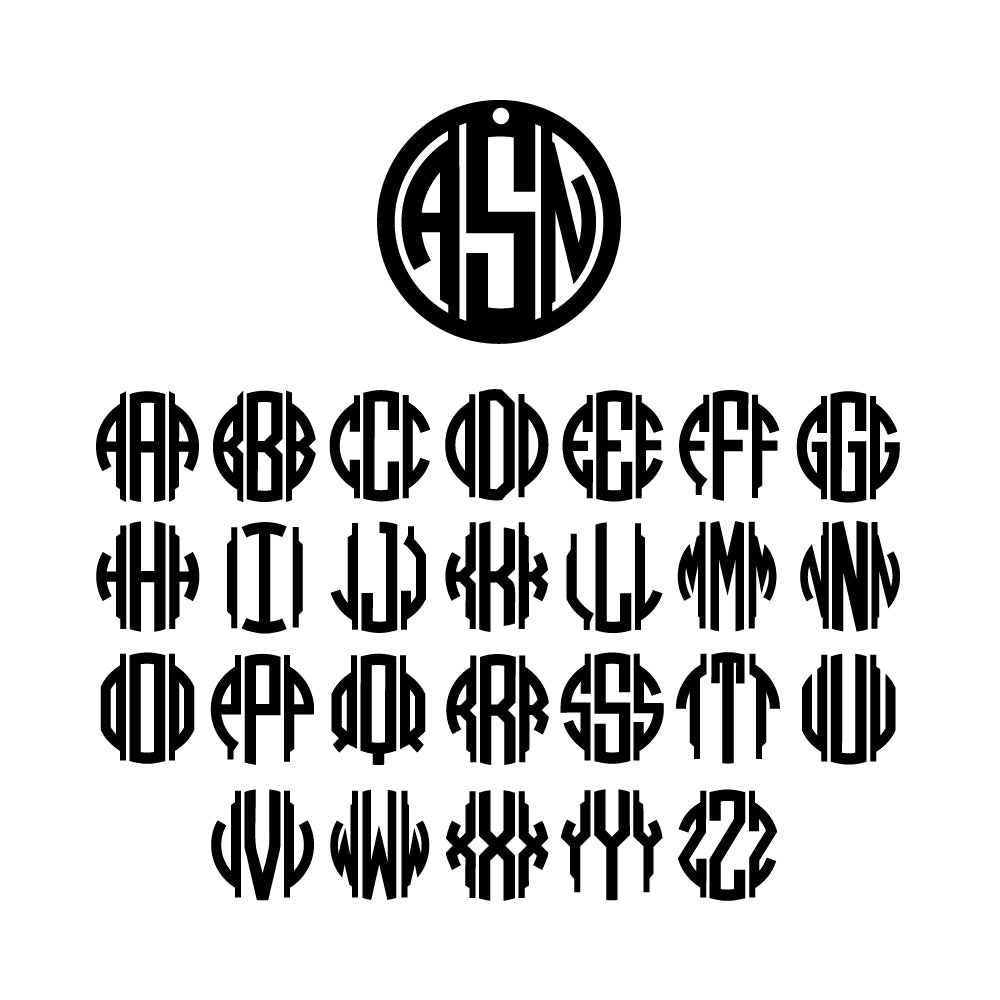 Gatsby Collection Custom Laser Cut Three Letter Monogram Key Fob from Artisan Stamp