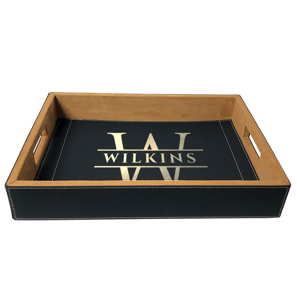 Custom Engraved Vegan Leather Serving Tray Last Name Initials Housewarming Wedding New Home Gifts Best Sellers