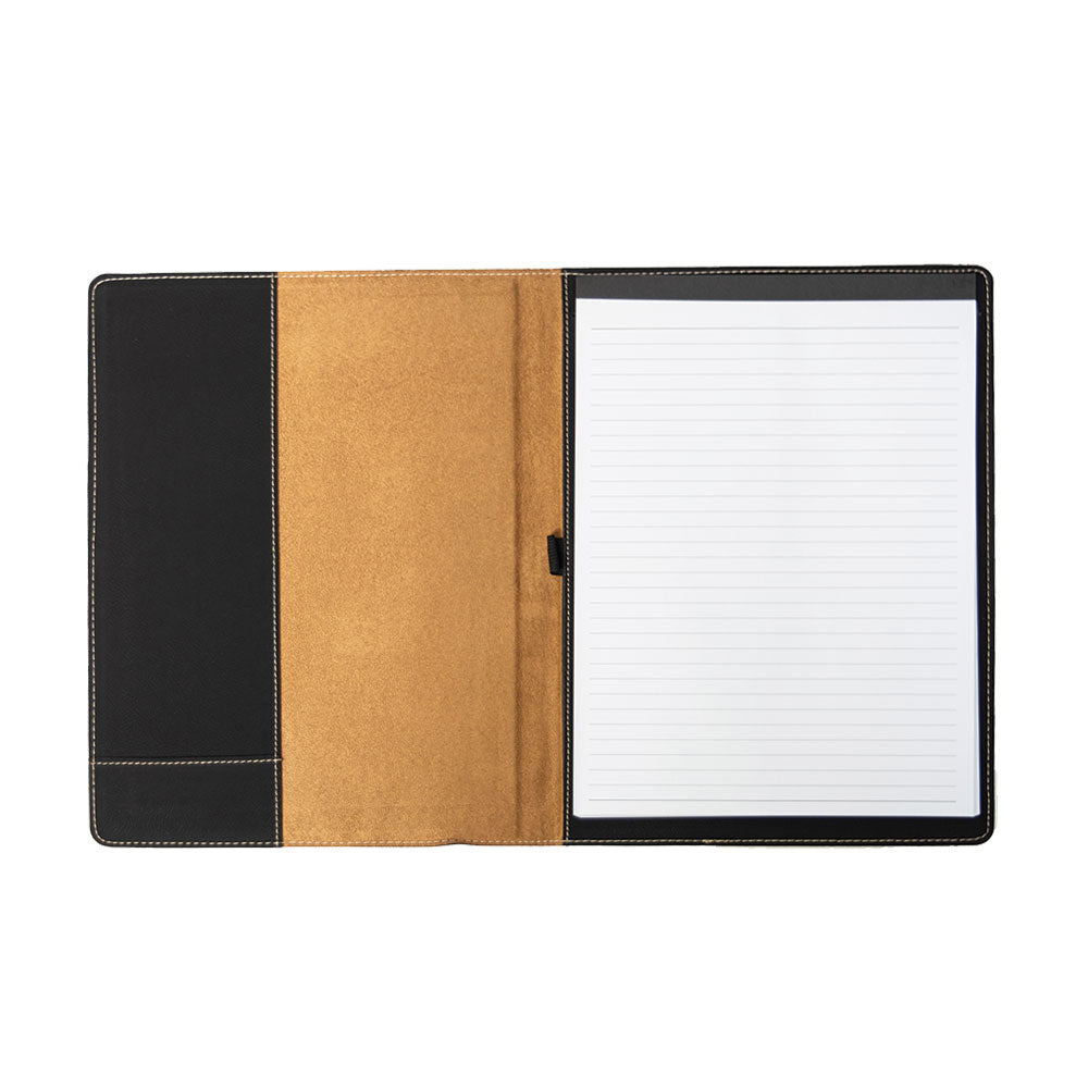 Custom engraved gold on black portfolio branded Dave Perry Miller logo