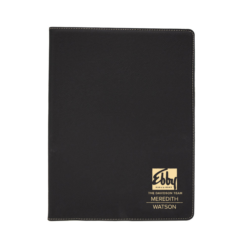 Custom engraved gold on black portfolio branded Ebby Halliday logo