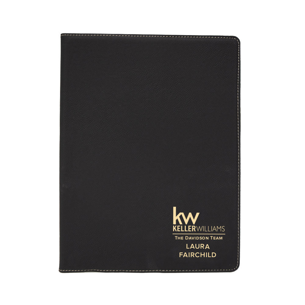 Custom engraved gold on black portfolio branded Keller Williams logo