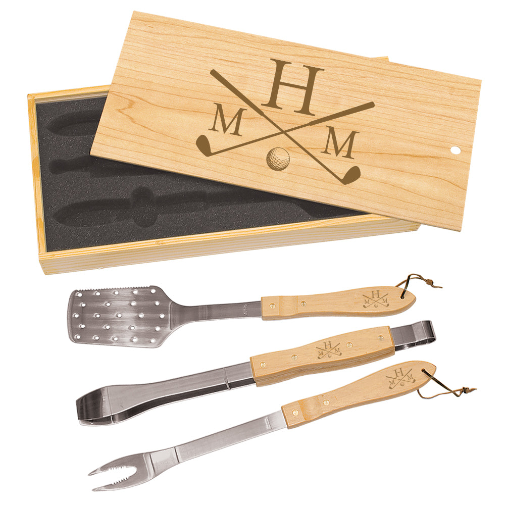 Custom Engraved Bamboo Grill Set