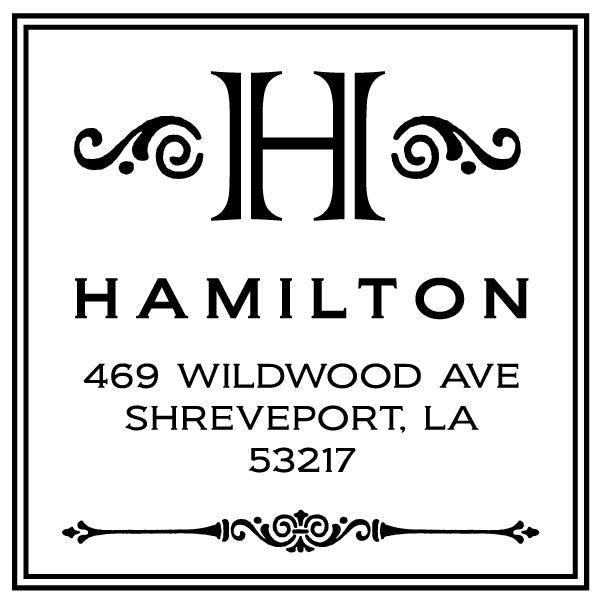 Square Return Address Last Name One Letter Monogram Custom Designer Stamp