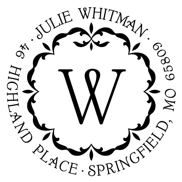 Round Return Address Name One Letter Monogram Custom Designer Stamp