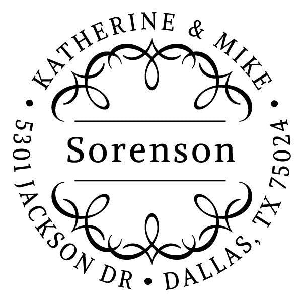 Round Return Address Last Name Custom Designer Stamp