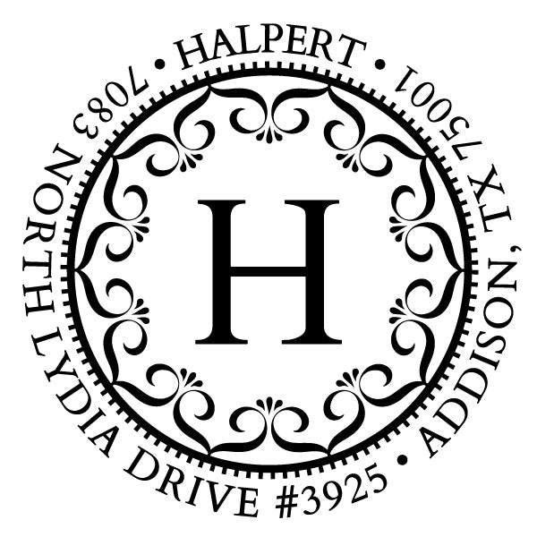 Round Return Address Last Name One Letter Monogram Custom Designer Stamp