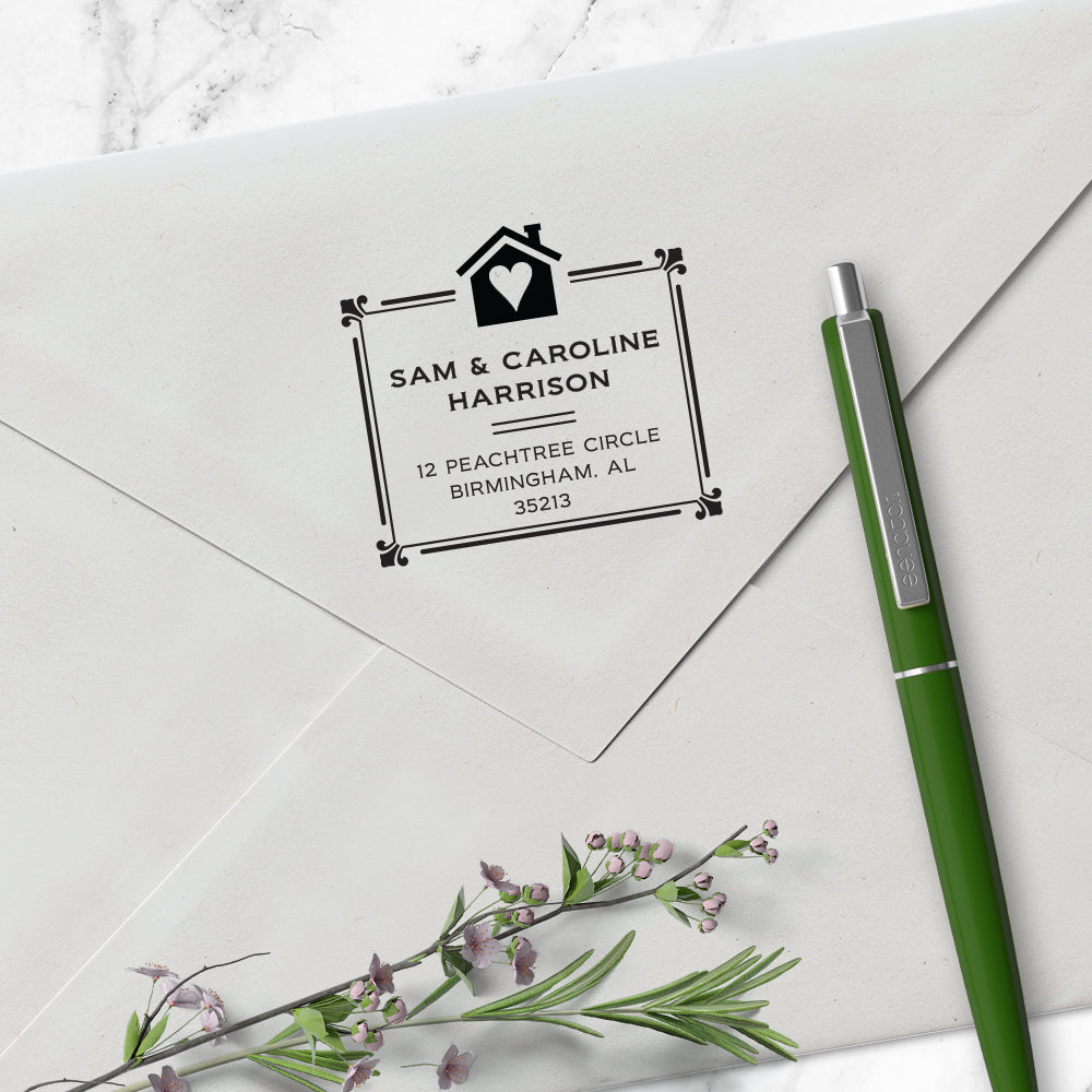 Square Return Address House with a heart Custom Designer Stamp
