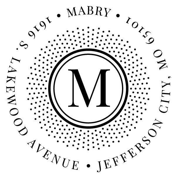 Round Return Address Last Name One Letter Monogram Custom Designer Stamp