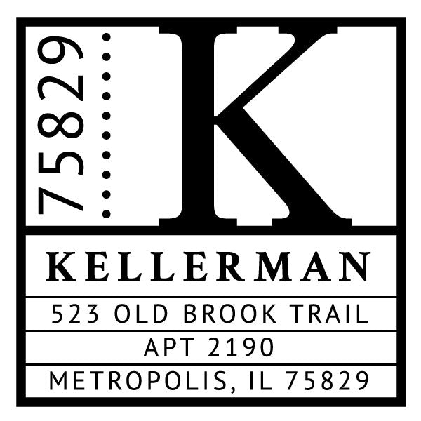 Square Return Address Last Name One Letter Monogram Custom Designer Stamp