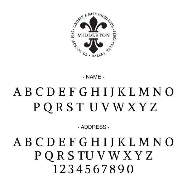 Round Return Address Last Name fleur de lis Custom Designer Stamp