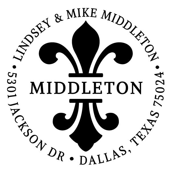 Round Return Address Last Name fleur de lis Custom Designer Stamp