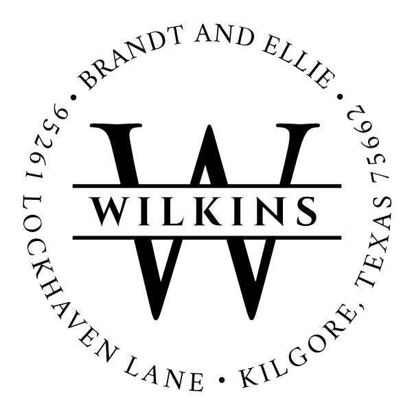 Round Return Address Last Name One Letter Monogram Custom Designer Stamp
