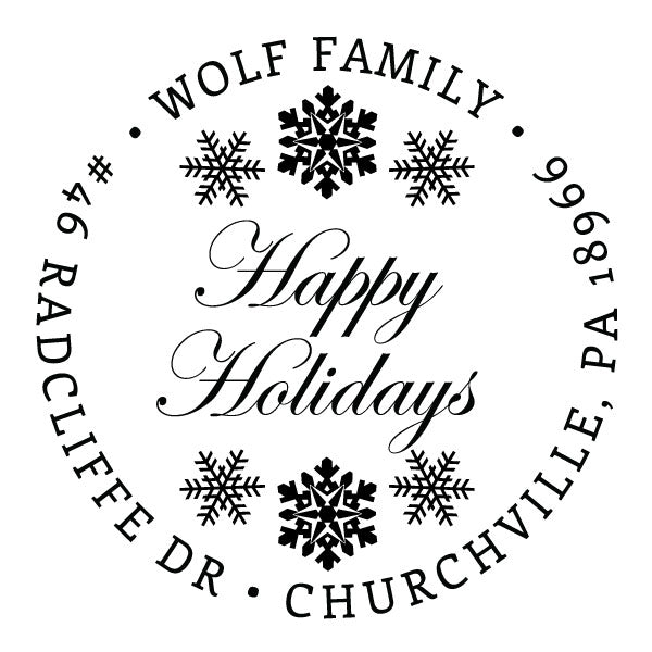 Custom Happy Holidays Round Address Stamp