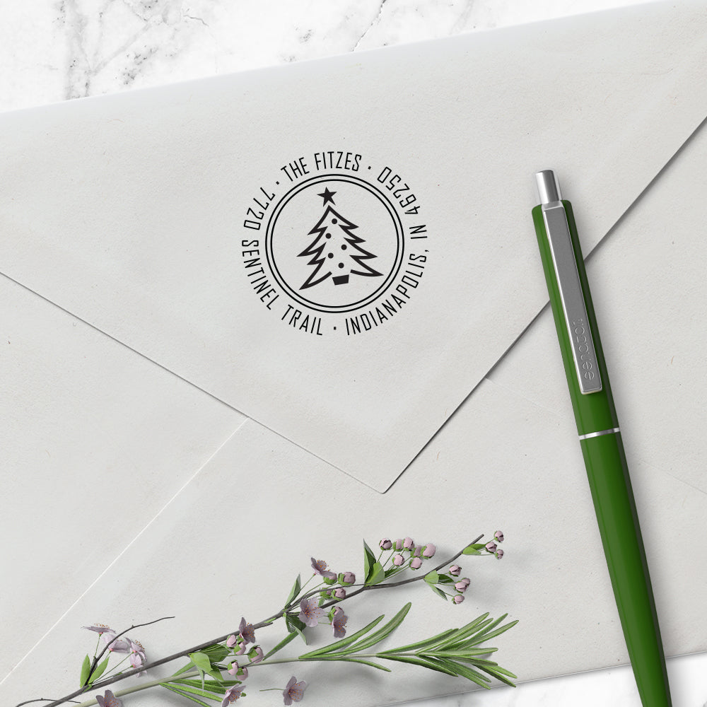 Custom Christmas Tree Round Address Stamp