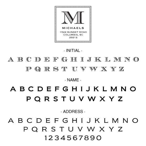 Square Return Address Last Name One Letter Monogram Custom Designer Stamp