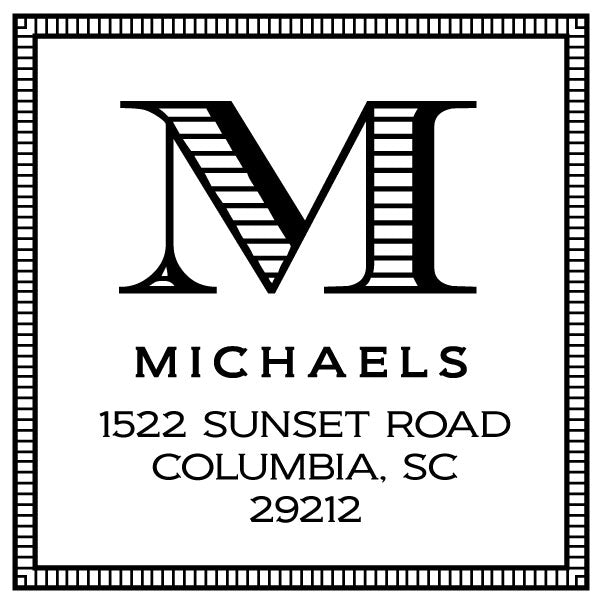 Square Return Address Last Name One Letter Monogram Custom Designer Stamp
