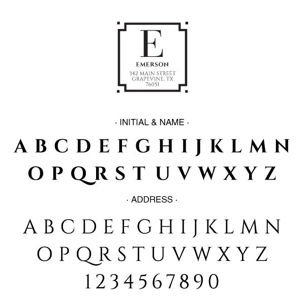 Square Return Address Last Name One Letter Monogram Custom Designer Stamp