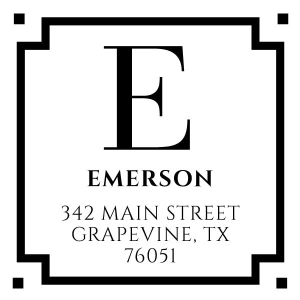 Square Return Address Last Name One Letter Monogram Custom Designer Stamp