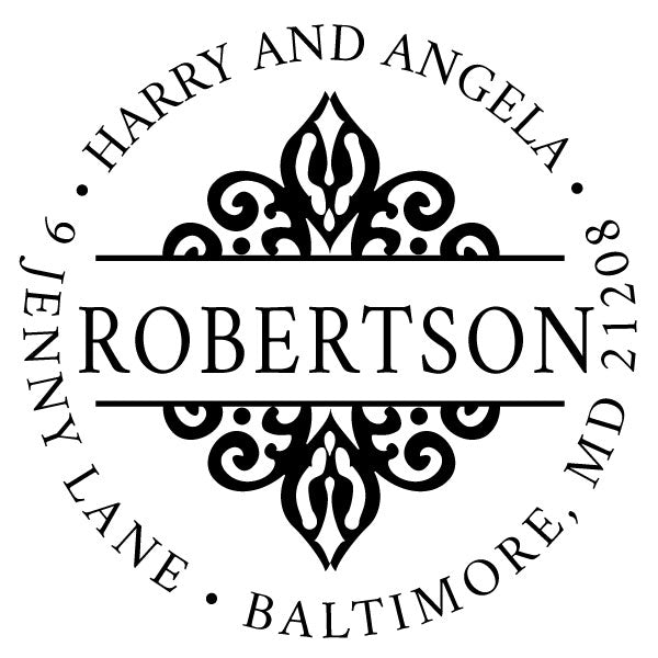 Round Return Address Last Name Custom Designer Stamp