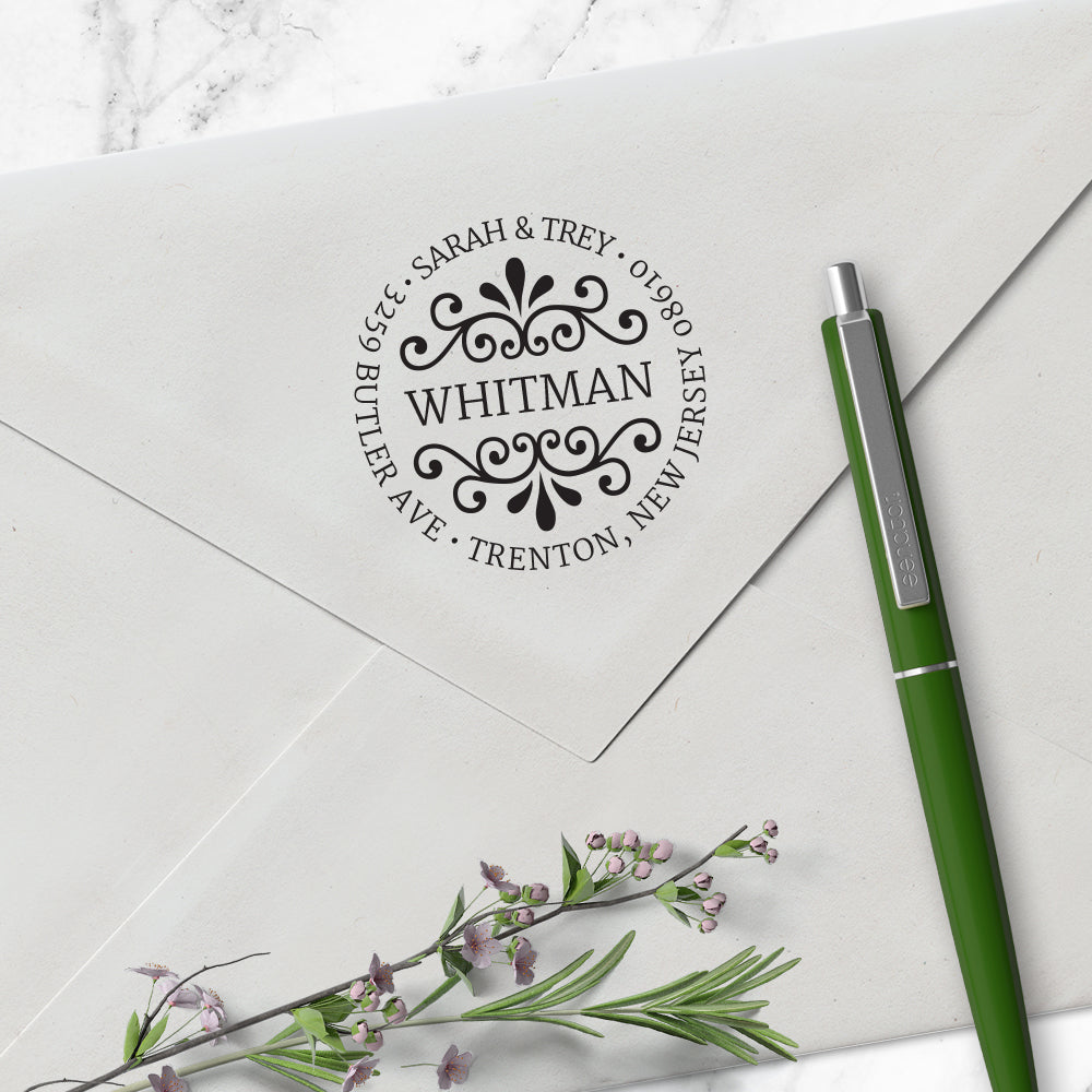 Round Return Address Last Name Custom Designer Stamp