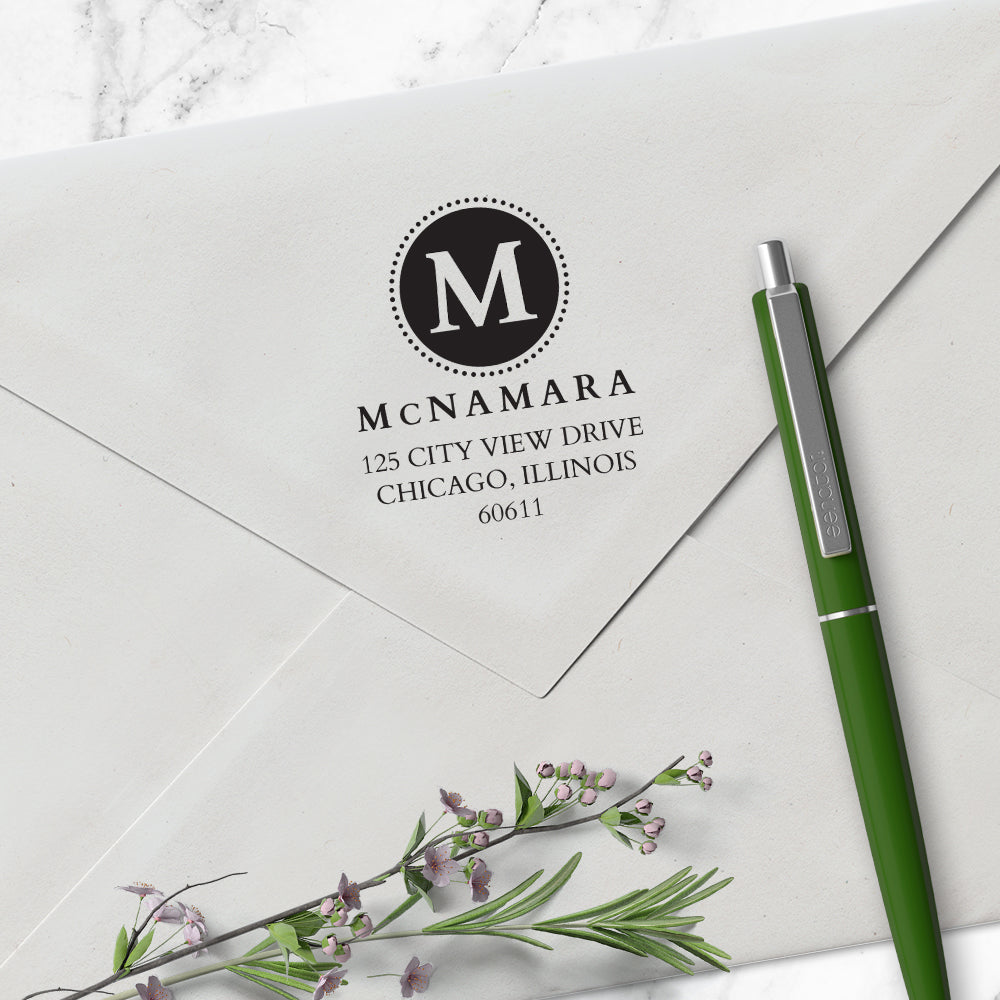 Return Address Last Name One Letter Monogram Custom Designer Stamp