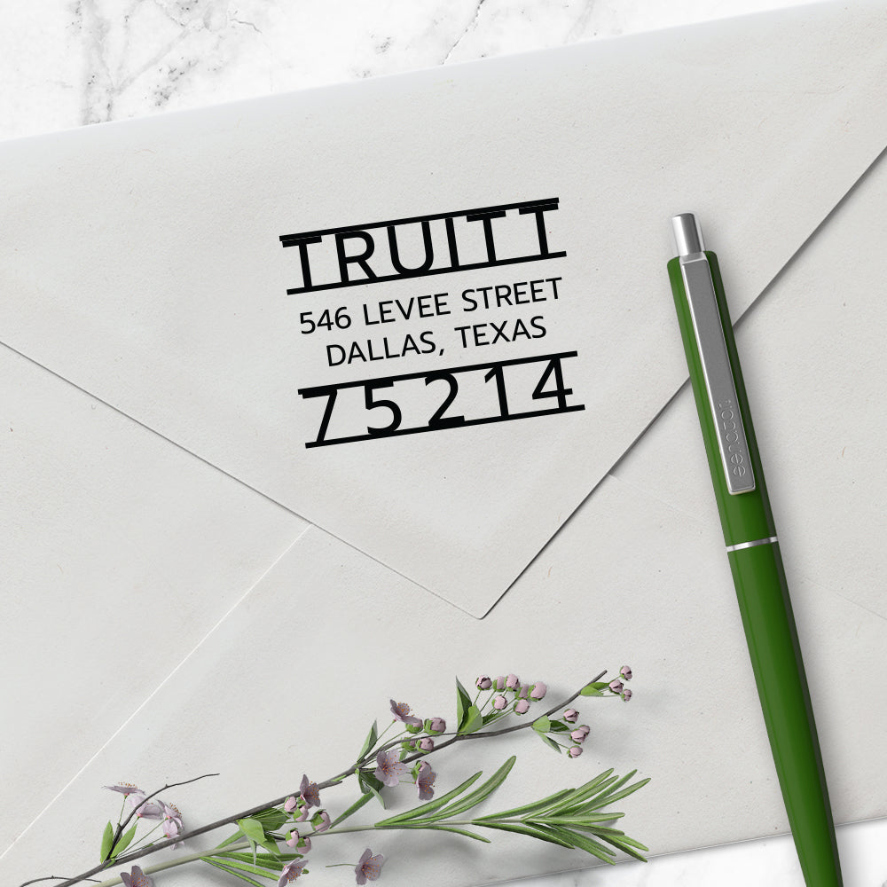 Square Return Address Last Name Custom Designer Stamp