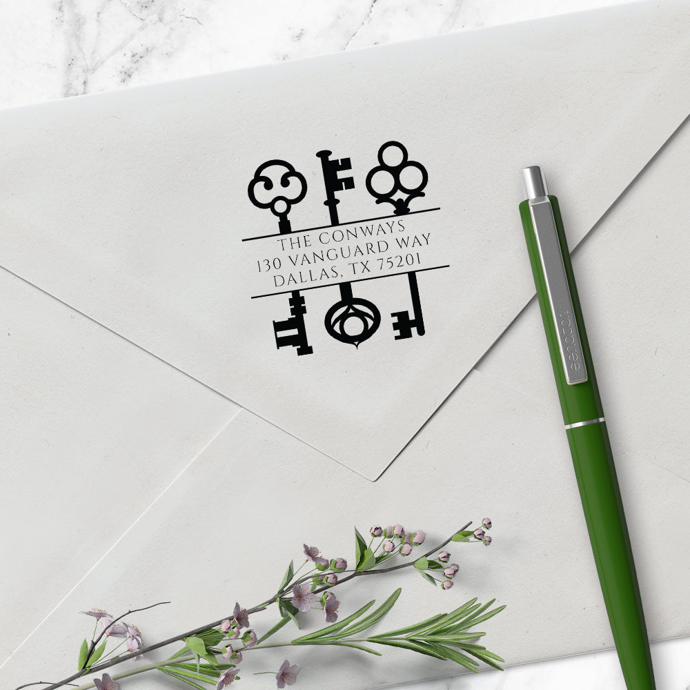 Square Return Address Last Name Keys Custom Designer Stamp