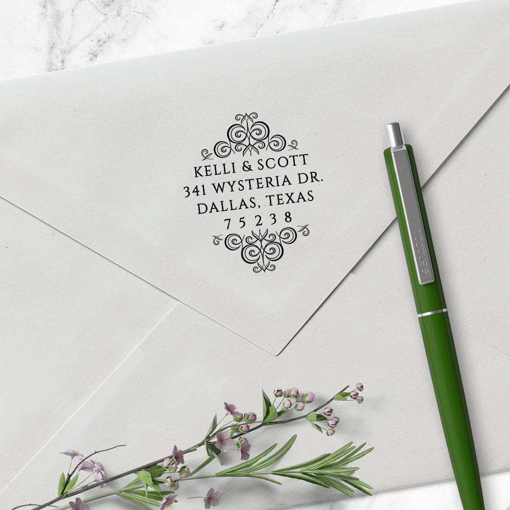 Ornate Return Address Last Name Custom Designer Stamp