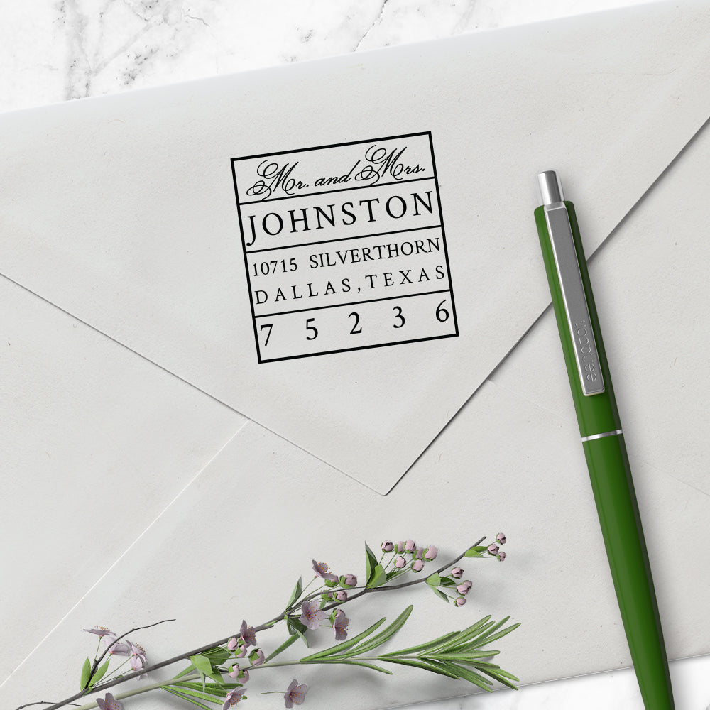 Square Return Address Mr & Mrs Last Name Custom Designer Stamp