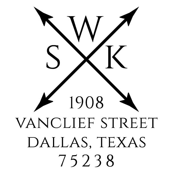 Cross Arrows Return Address Last Name Custom Designer Stamp