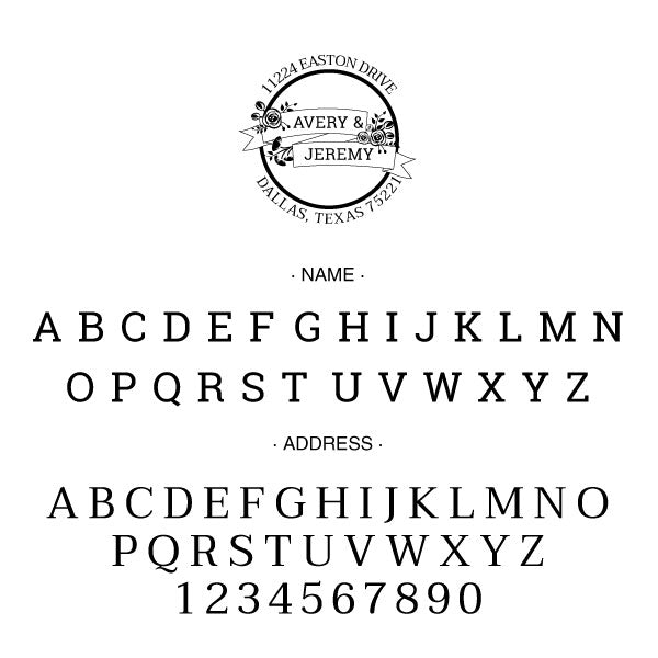 Roung Return Address flowers ribbon names Custom Designer Stamp