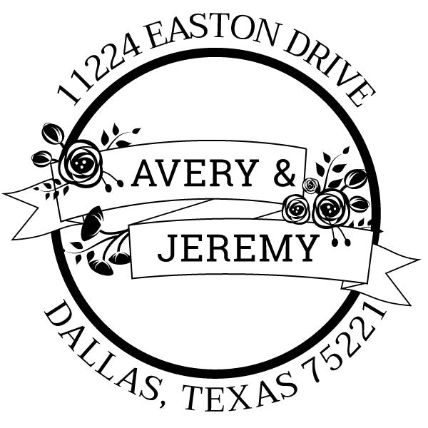 Roung Return Address flowers ribbon names Custom Designer Stamp