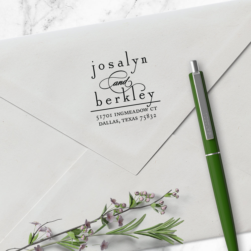 Ornate Return Address Names Custom Designer Stamp