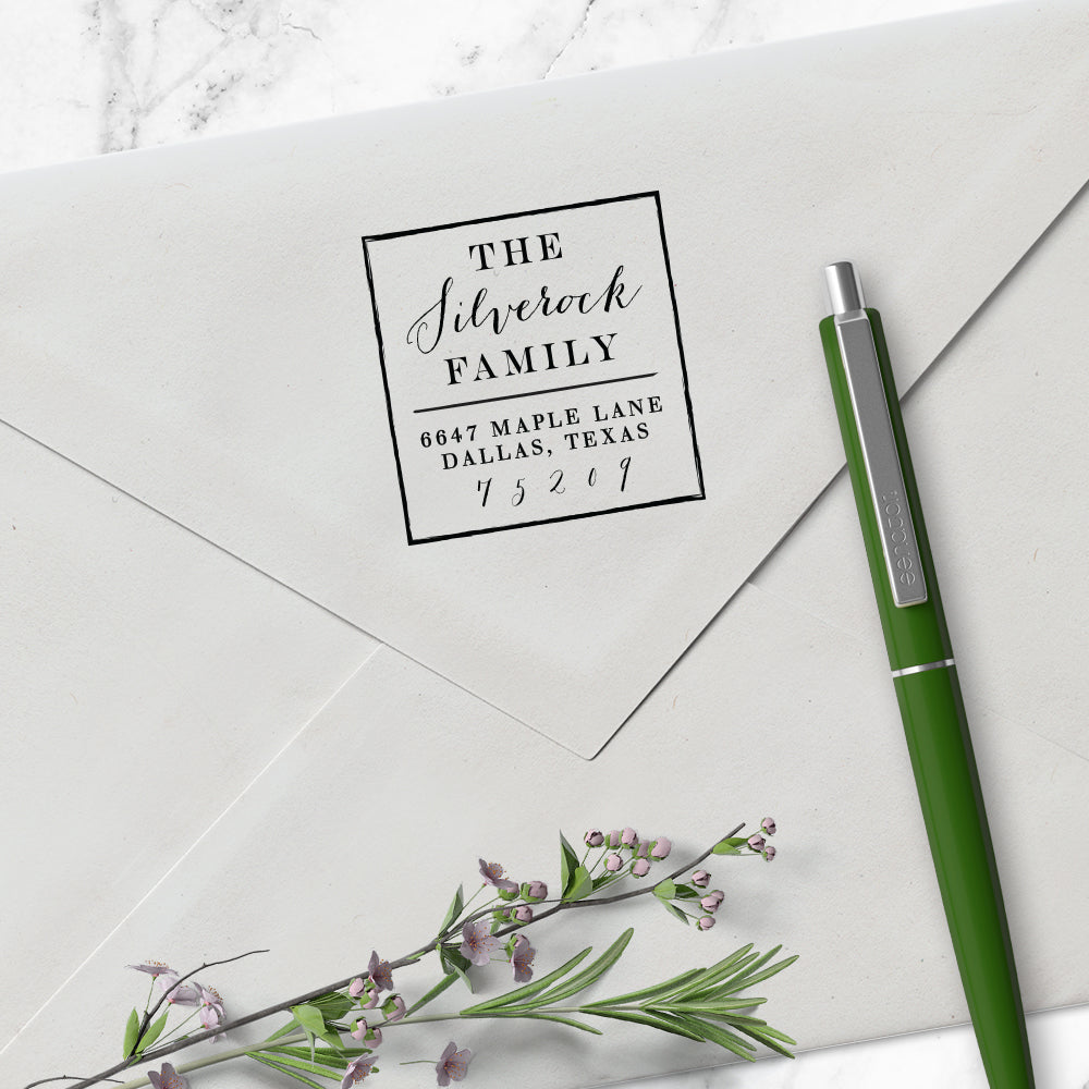 Square Return Address Last Name Custom Designer Stamp