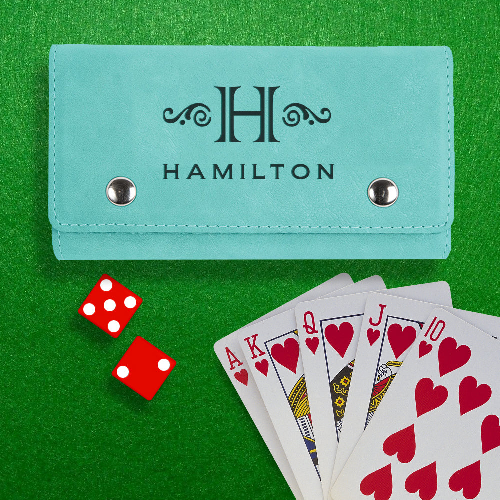 Engraved Vegan Leather Card & Dice Set
