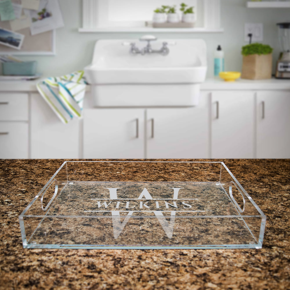Custom engraved serving tray acrylic with initial and last name, closing gift for realtors