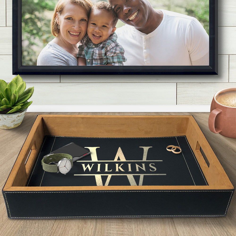Custom Engraved Vegan Leather Serving Tray Last Name Initials Housewarming Wedding New Home Gifts Best Sellers
