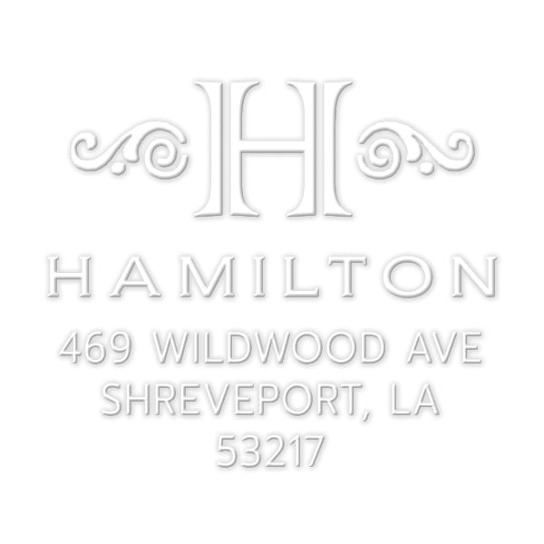 Ornate Return Address Last Name Monogram Custom Designer Embosser