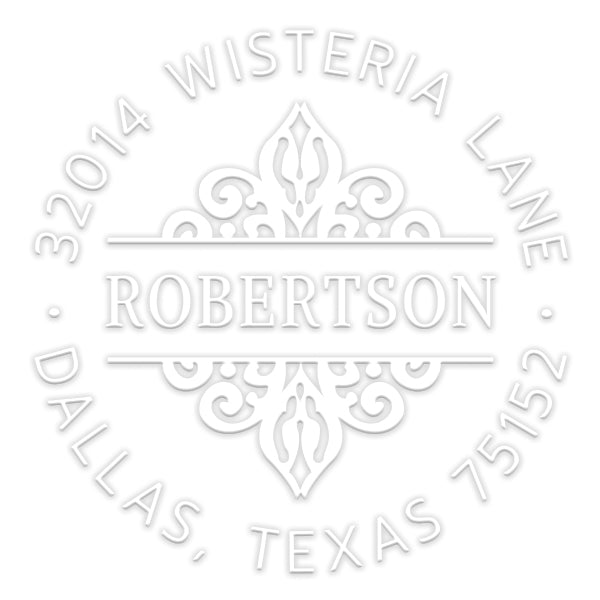 Ornate Round Return Address Last Name Custom Designer Embosser