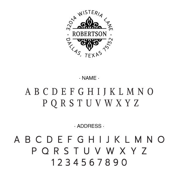 Ornate Round Return Address Last Name Custom Designer Embosser