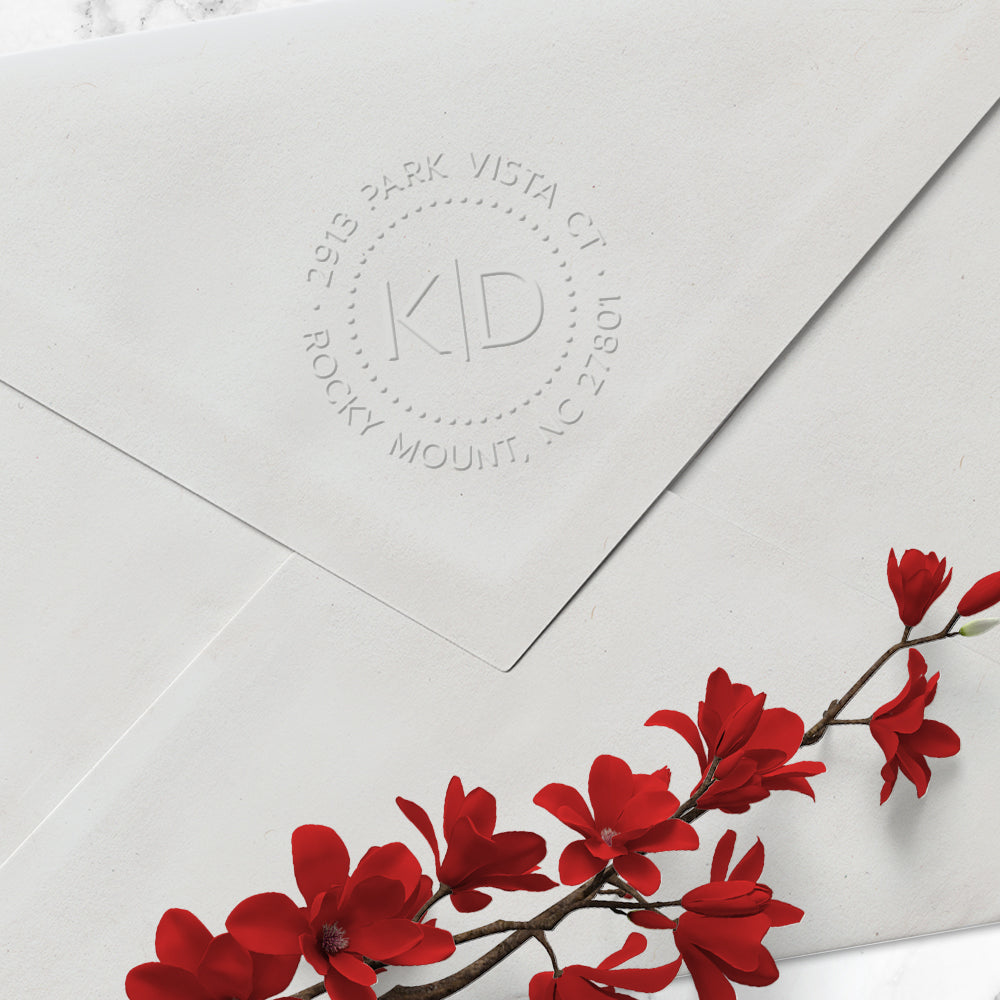 Round Return Address Two Letter Monogram Custom Designer Embosser