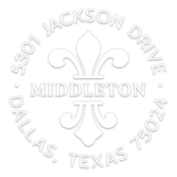 Fleur De Lis Round Return Address Last Name Custom Designer Embosser