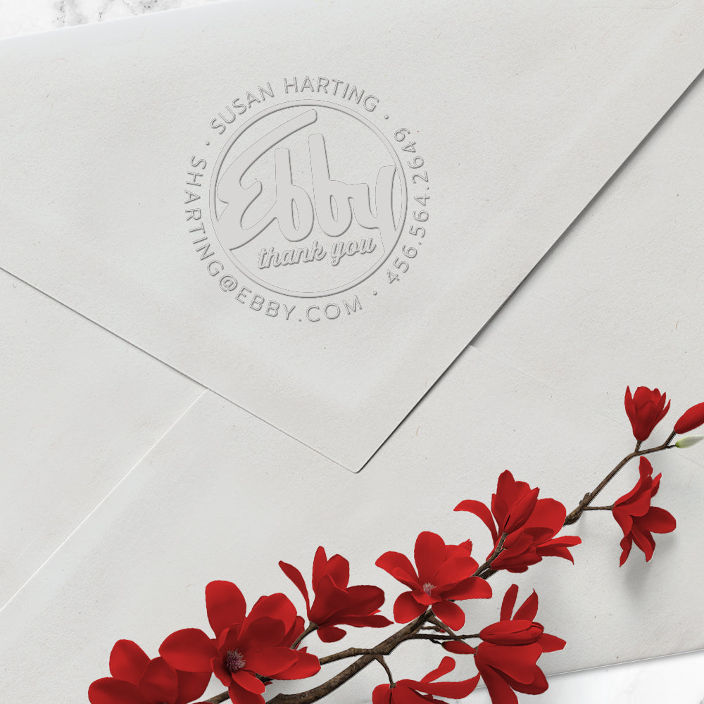 Ebby Halliday Custom Round Business Contact Information Thank You Designer Embosser Plate from Resource.Direct
