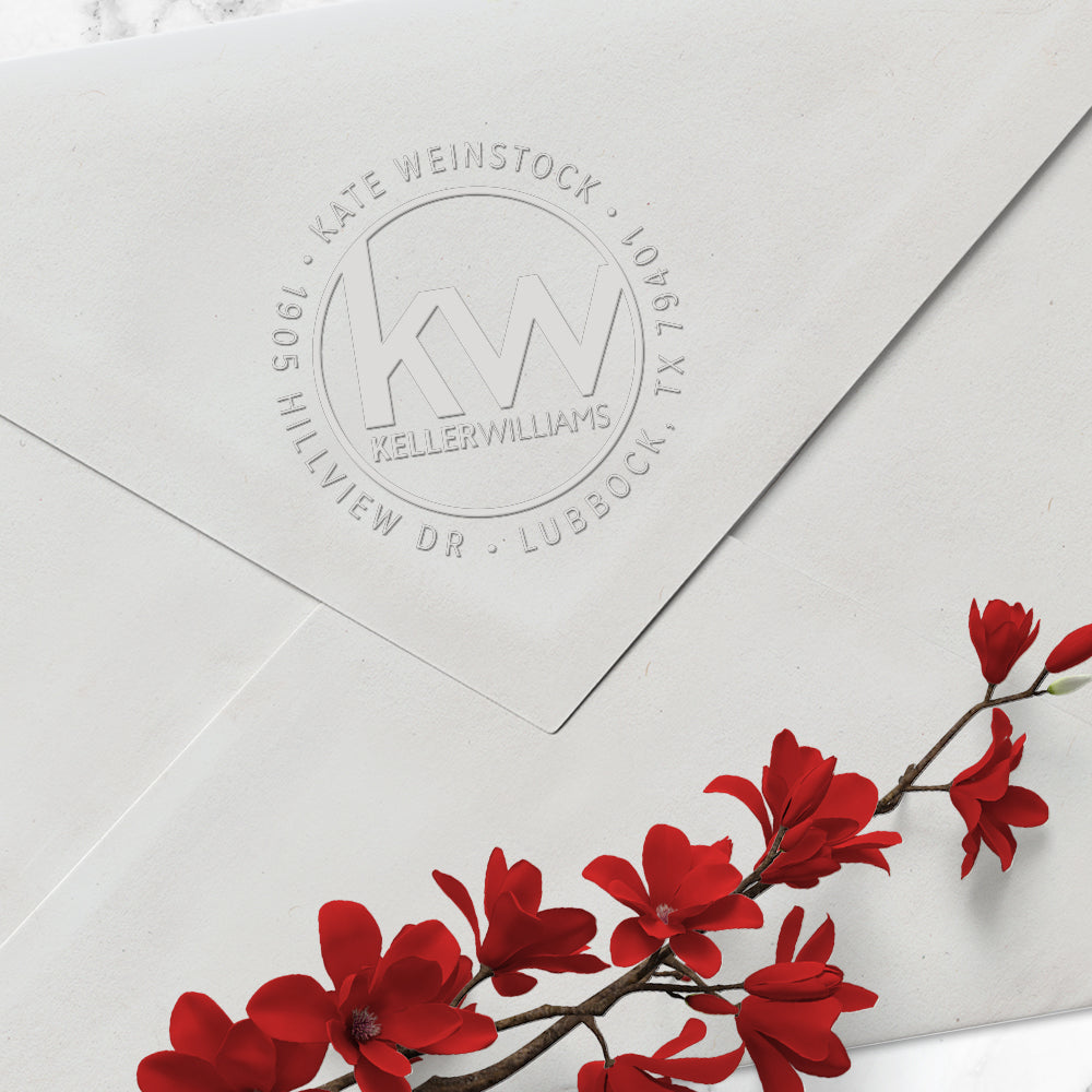 Keller Williams Custom Round Business Address Designer Embosser Plate from Resource.Direct
