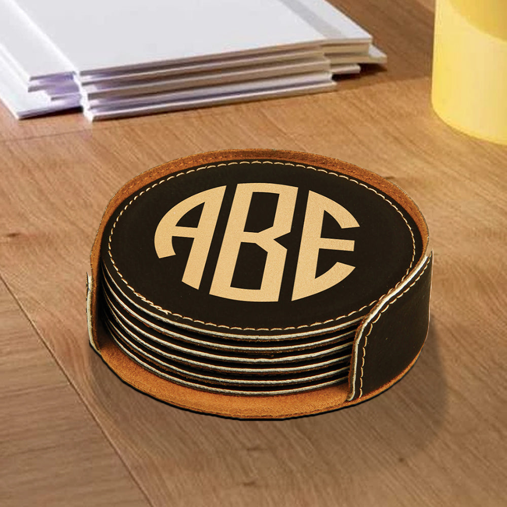 Engraved Round Monogram Coaster Set