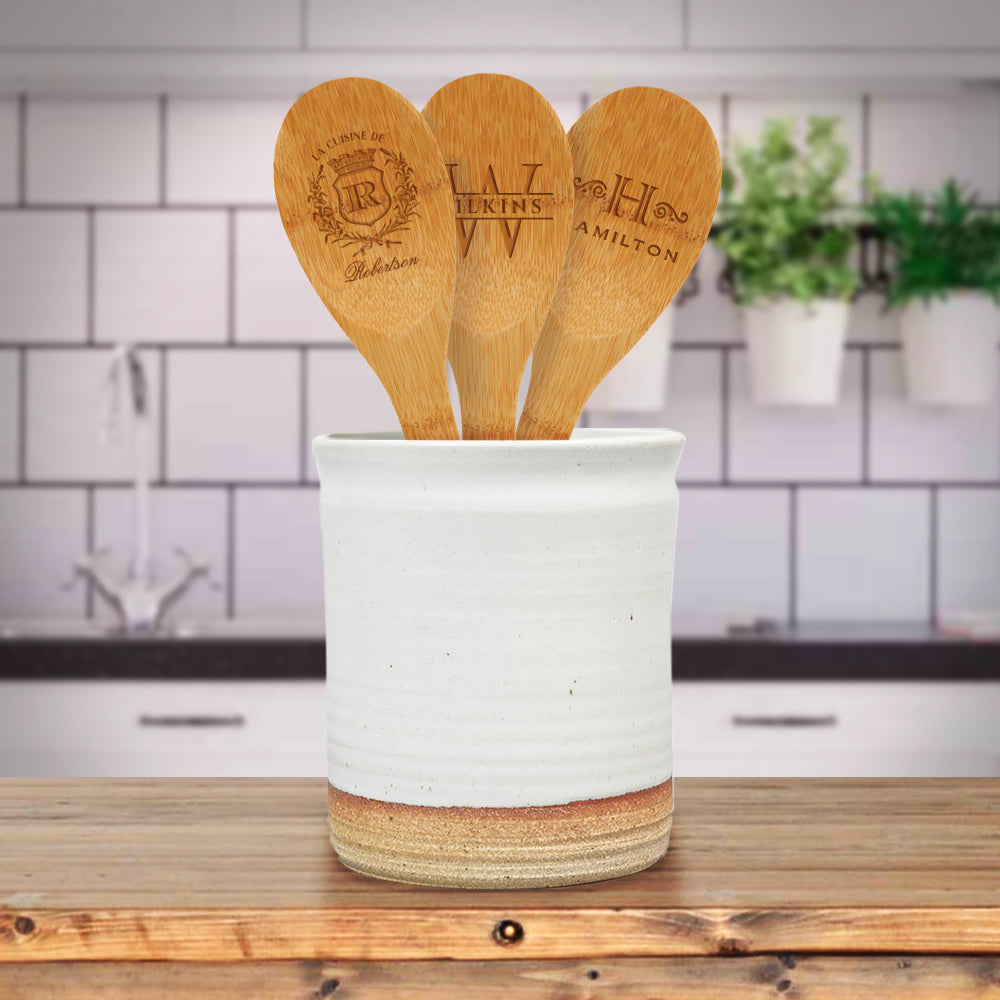 Elegant Engraved Bamboo Spoon Monogram