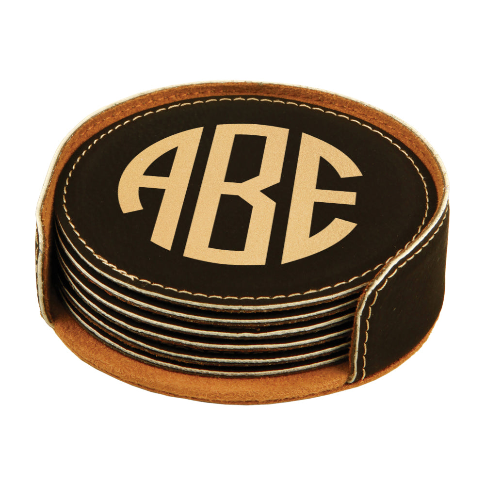 Engraved Round Monogram Coaster Set