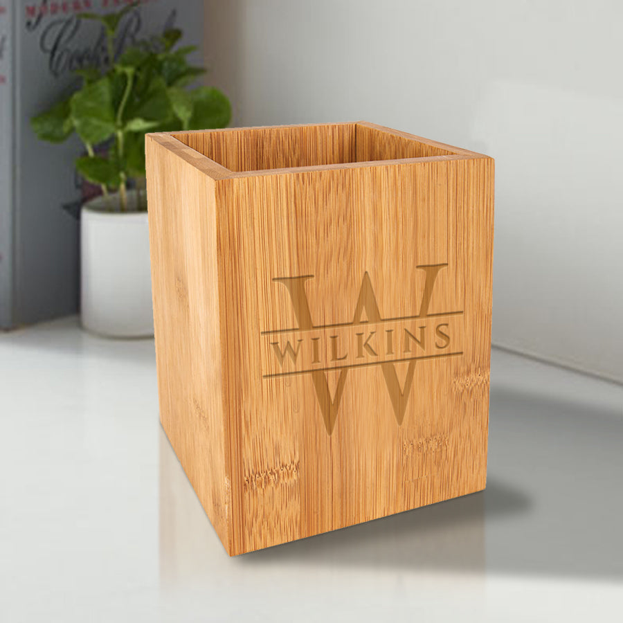 Custom Engraved Bamboo Utensil Holder