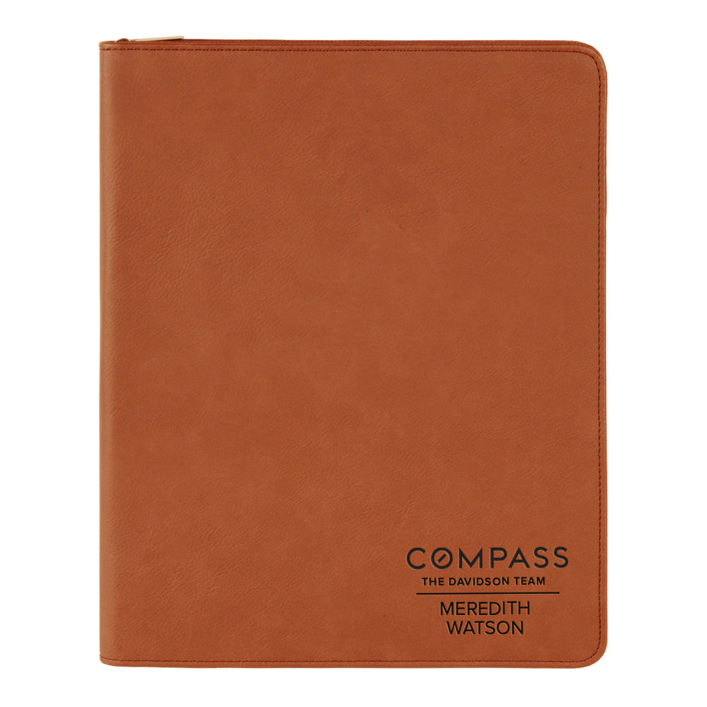 Compass Custom Engraved Zippered Portfolio