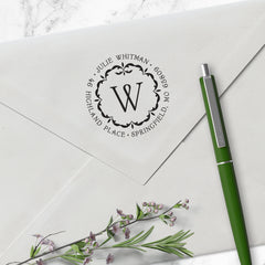 Round Return Address Name One Letter Monogram Custom Designer Stamp